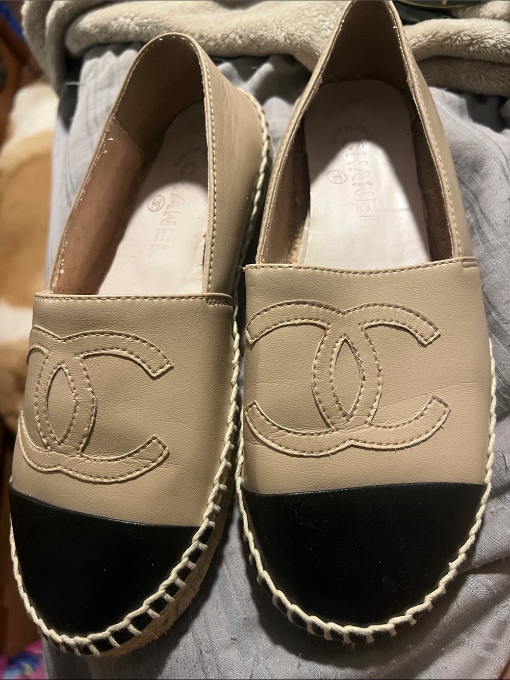 Espadrilles Lambskin Shoes Beige/Black Size 37